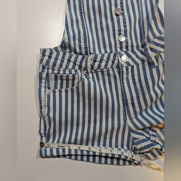 Garage Blue & White Stripe Denim Overalls Shortall Size XS - Picture 8 of 9